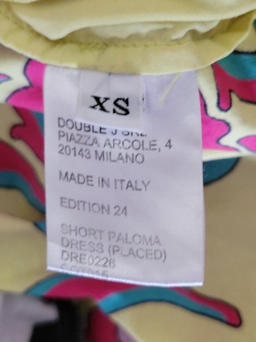 La DoubleJ Paloma Dress – Cherry Paisley & Mod Geo Print Off-Shoulder Shift XS-L - Picture 9 of 10